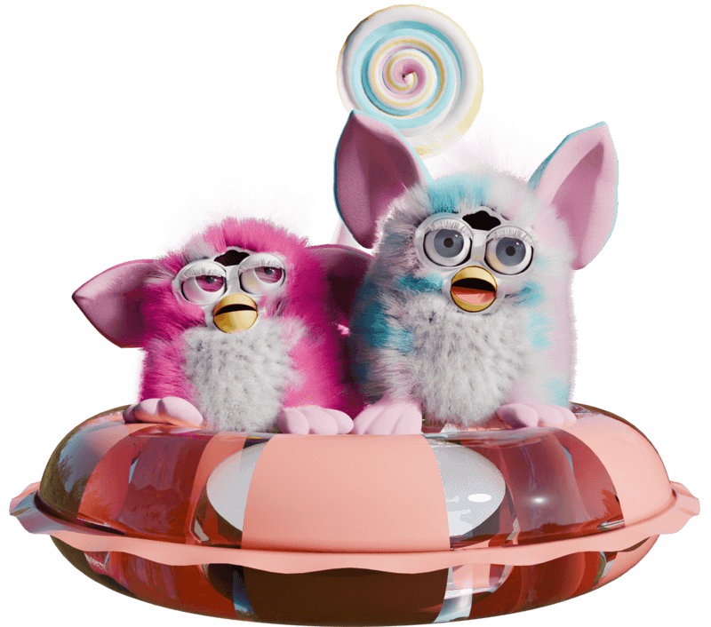 浮き輪にのったファービー達